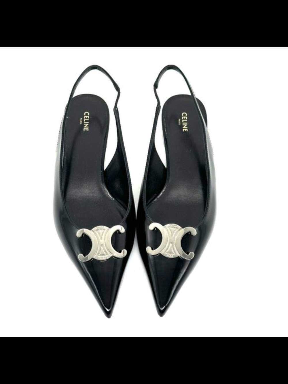 New Celine Alma Triomphe Black Leather Slingback Flat Size 8